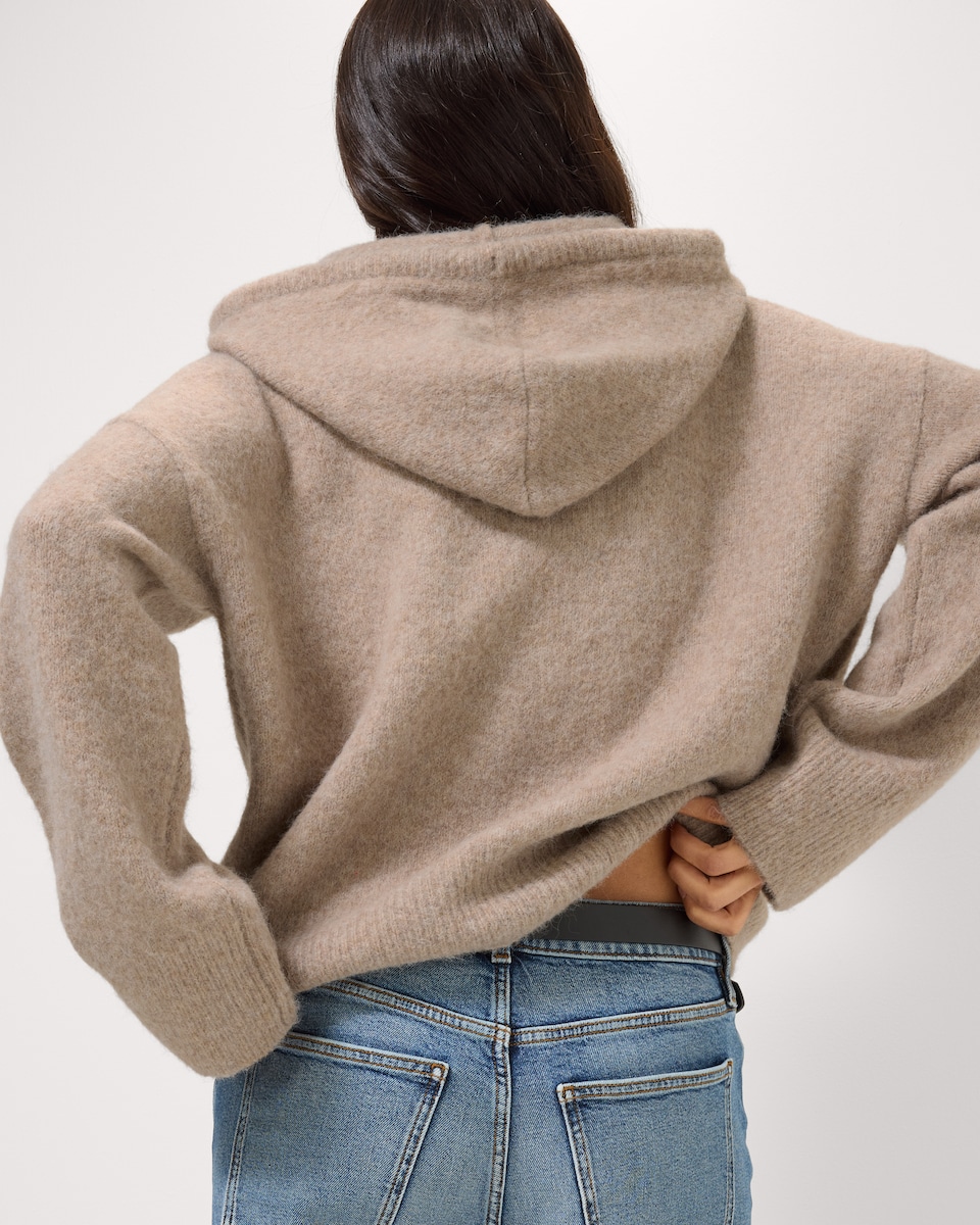 image 1 of F&F Knitted Hoodie with Wool in Mink