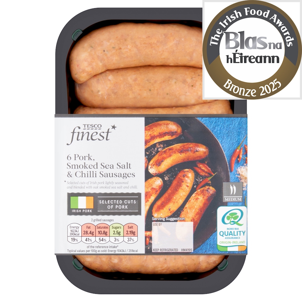 Tesco Finest 6 Pork Smoked Sea Salt & Chilli Sausages 454g