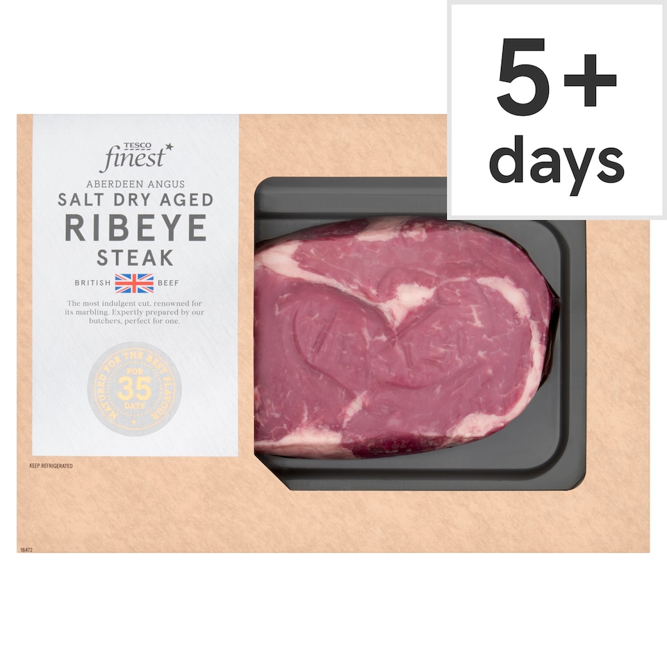 Tesco Finest AA Salt Dry Aged Beef Ribeye Steak 350g