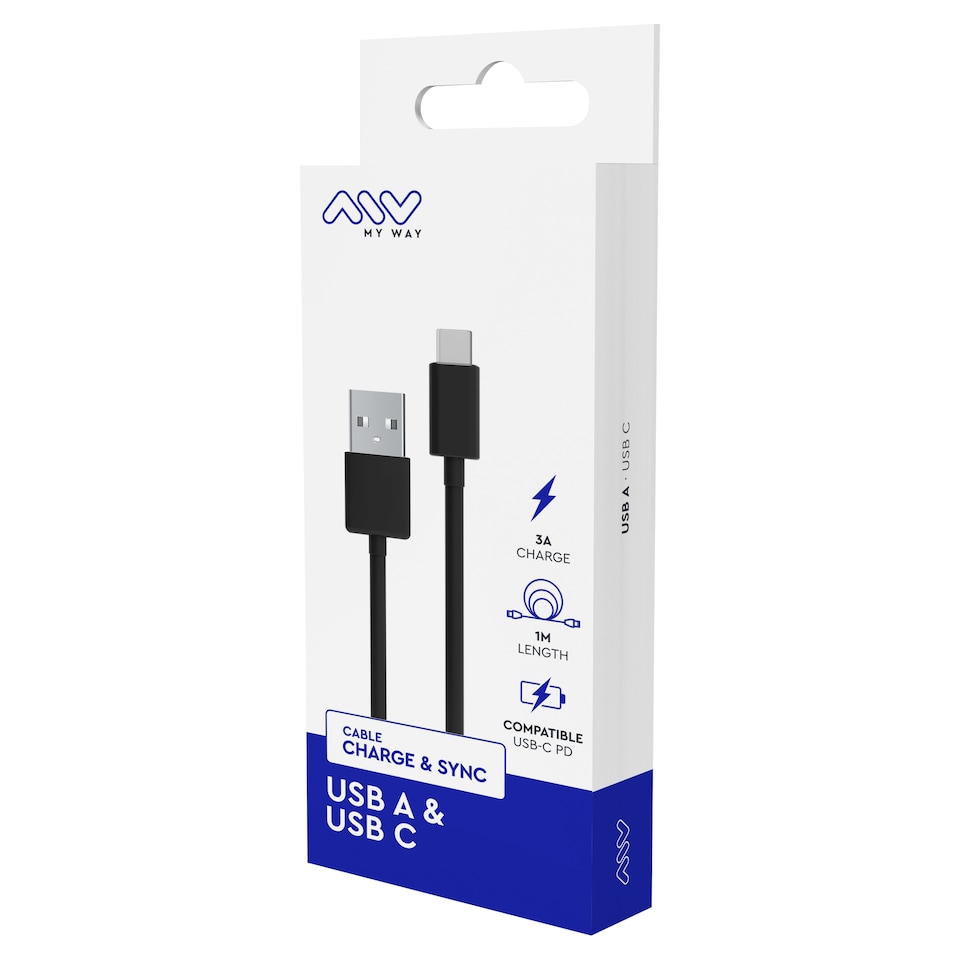 Myway Cable Usb To Usb C 1M Black