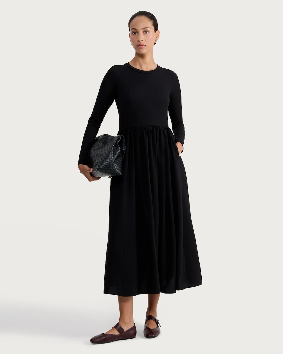 image 1 of F&F Long Sleeved Midi Dress in Black