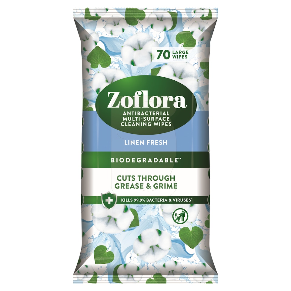 Zoflora antibacterial multi surface cleaning wipes Linen Fresh 70 sheets