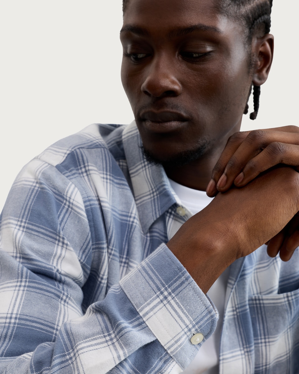 image 1 of F&F Pure Cotton Check Print Long Sleeved Shirt in Blue