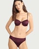 image 2 of F&F High Shine Ruched Side High Leg Bikini Bottoms in Burgundy