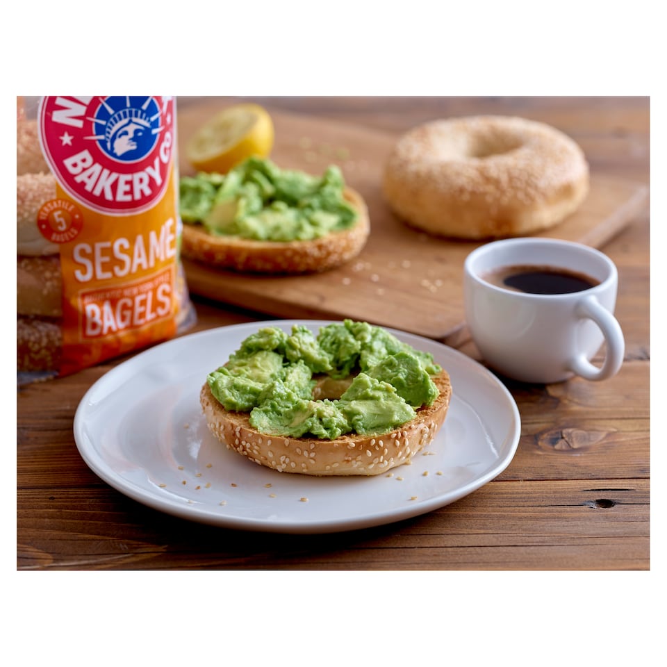 image 1 of New York Bakery Co Plain and Sesame Bagels 5 Pack