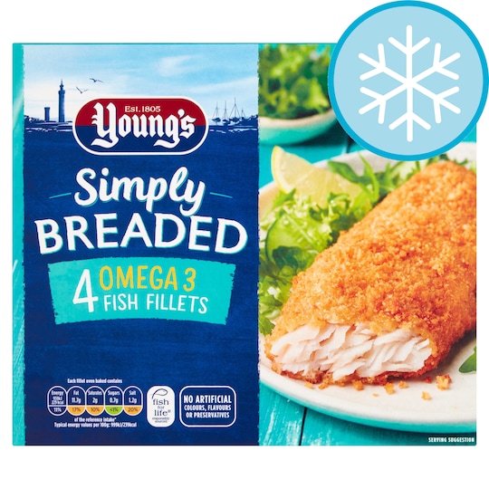 Youngs Simply Breaded Omega 3 4 Fish Fillets 400G Tesco Groceries