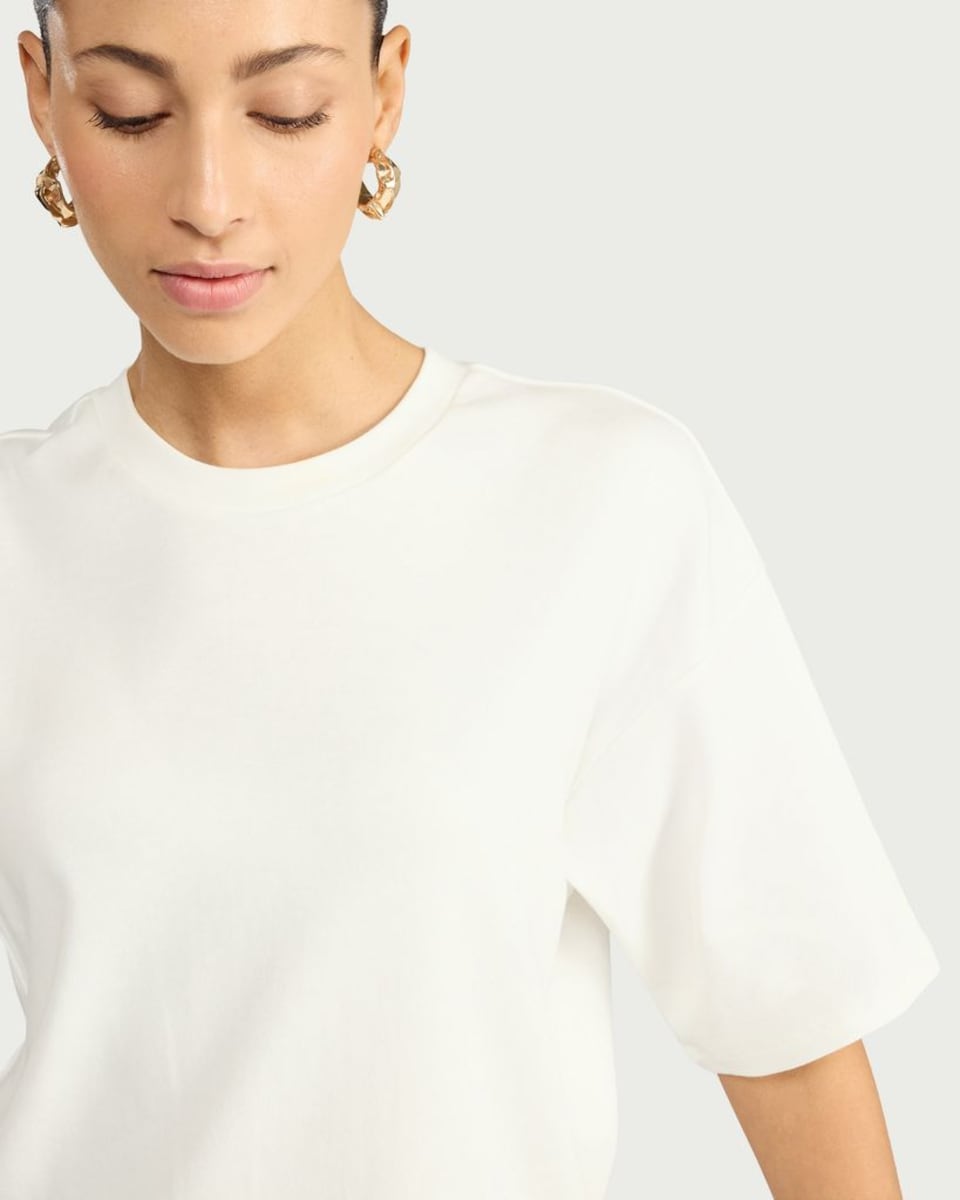 image 1 of F&F Pure Cotton T-Shirt with Lace Hem in White