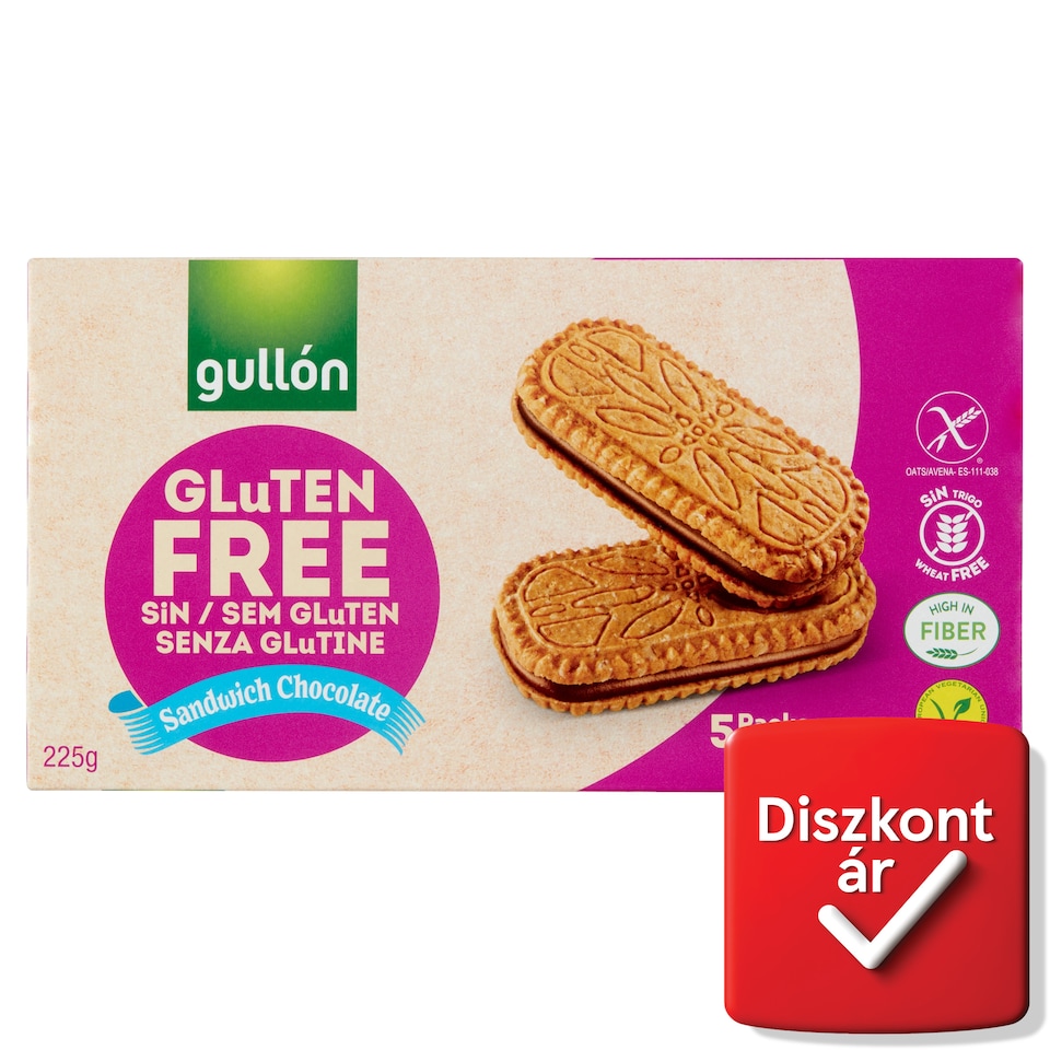 Gullón gluténmentes szendvicskeksz csokoládé ízű krémmel 5 x 45 g (225 g)  1. kép