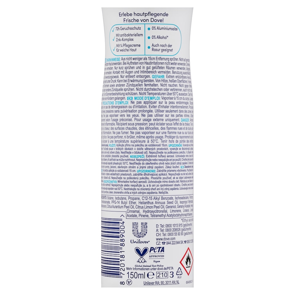 image 1 of Dove Fresh Care+ Fresh Sea Minerals Deodorant Spray 150ml