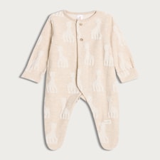 Sophie La Girafe Pure Cotton Textured Sleepsuit in Multi White