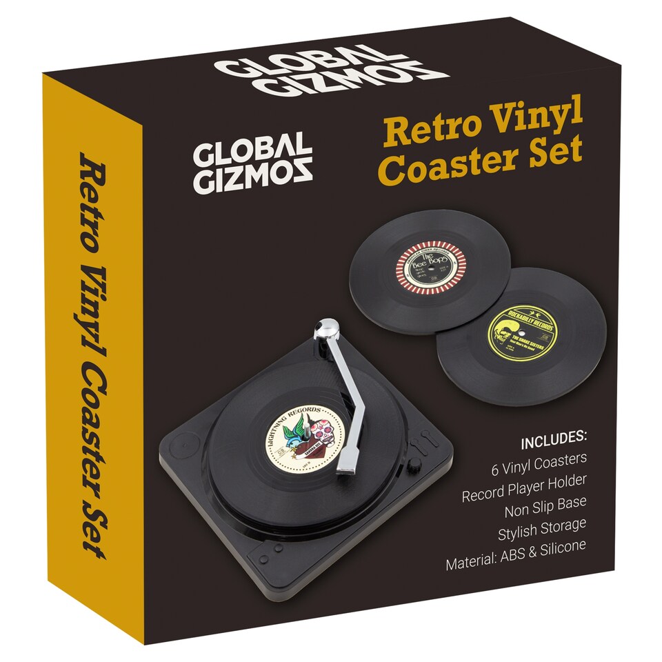 Global Gizmos Retro Vinyl Coasters Set