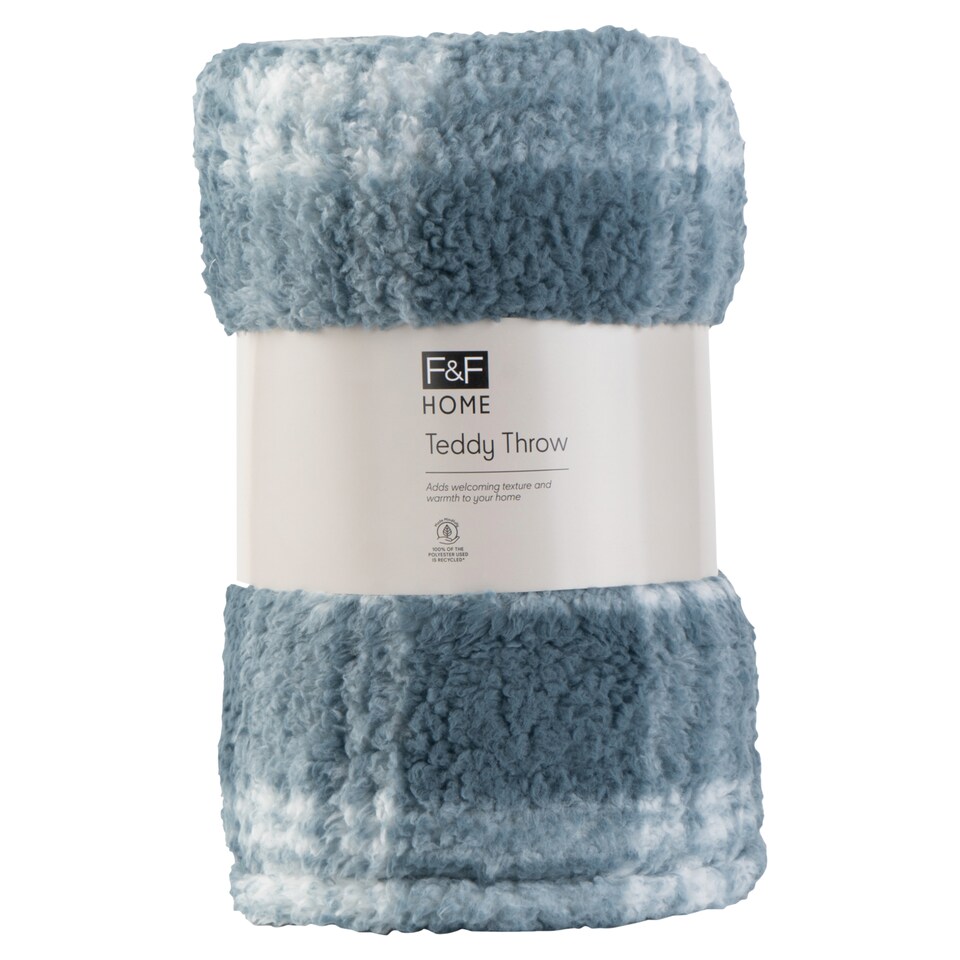 F&F Home Teddy Check Throw Blue takaró 130 cm x 180 cm