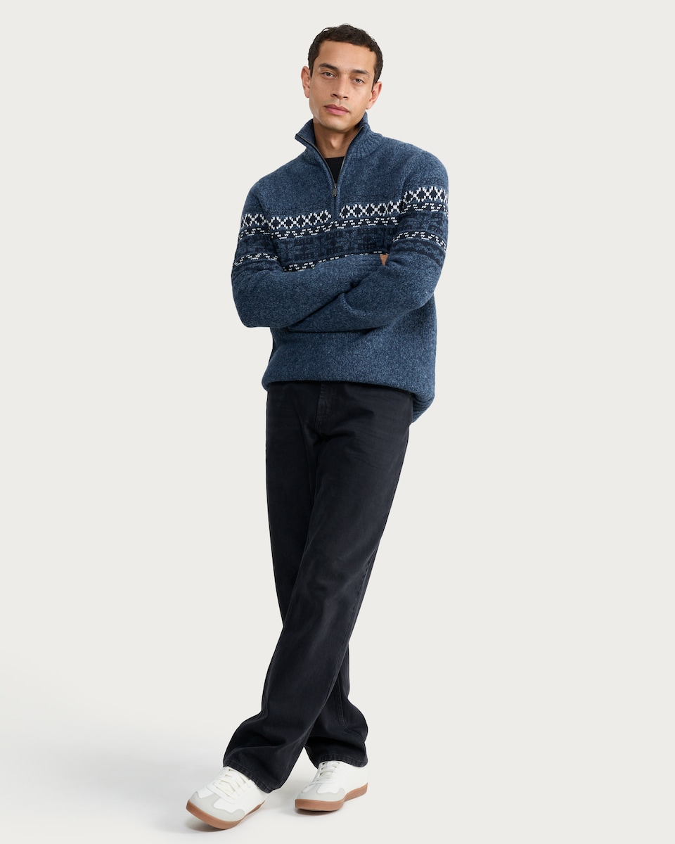image 1 of F&F Fair Isle Half-Zip Jumper with Wool in Grey