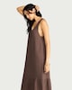 image 2 of F&F Pure Cotton Lace Back Sleeveless Midi Beach Dress in Brown