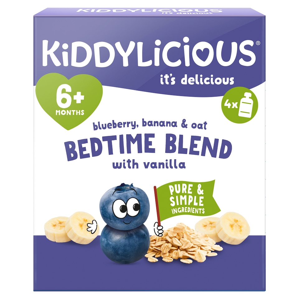 Kiddylicious Bedtime Blend Blueberry Banana & Oat Pouches 4x100g