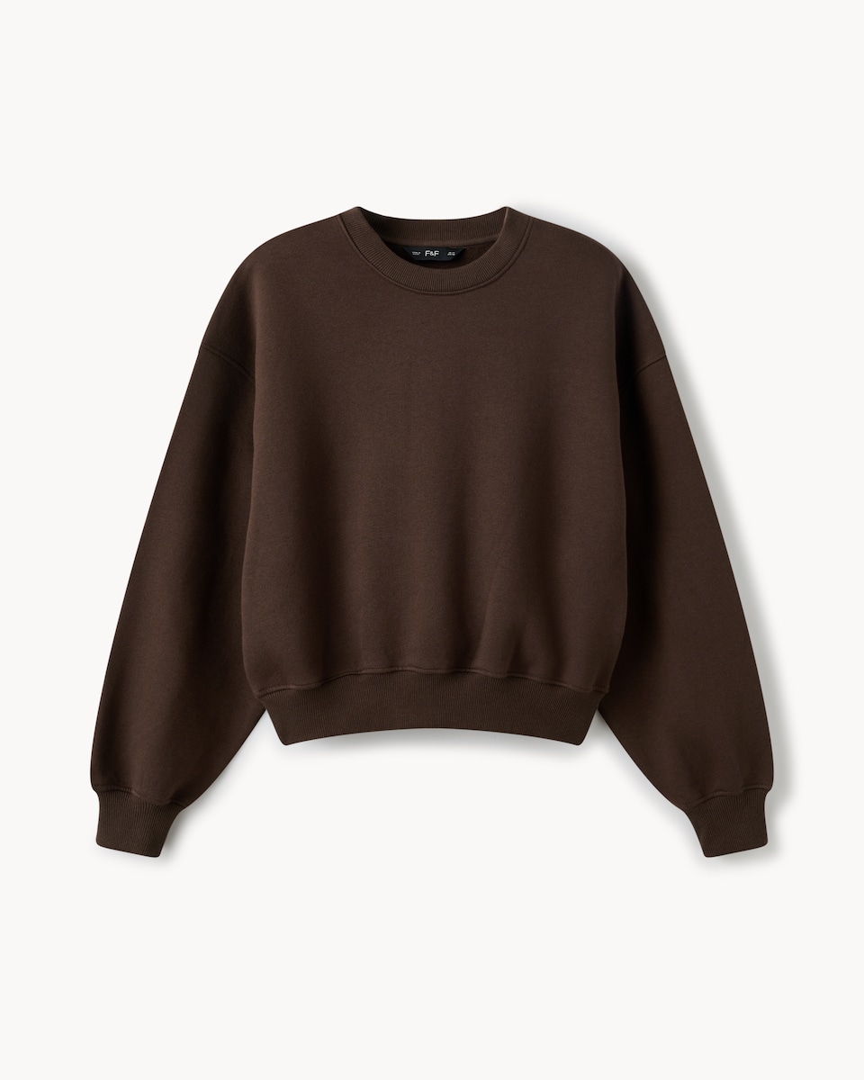 image 1 of F&F Cotton Rich Crew Neck Sweatshirt in Brown