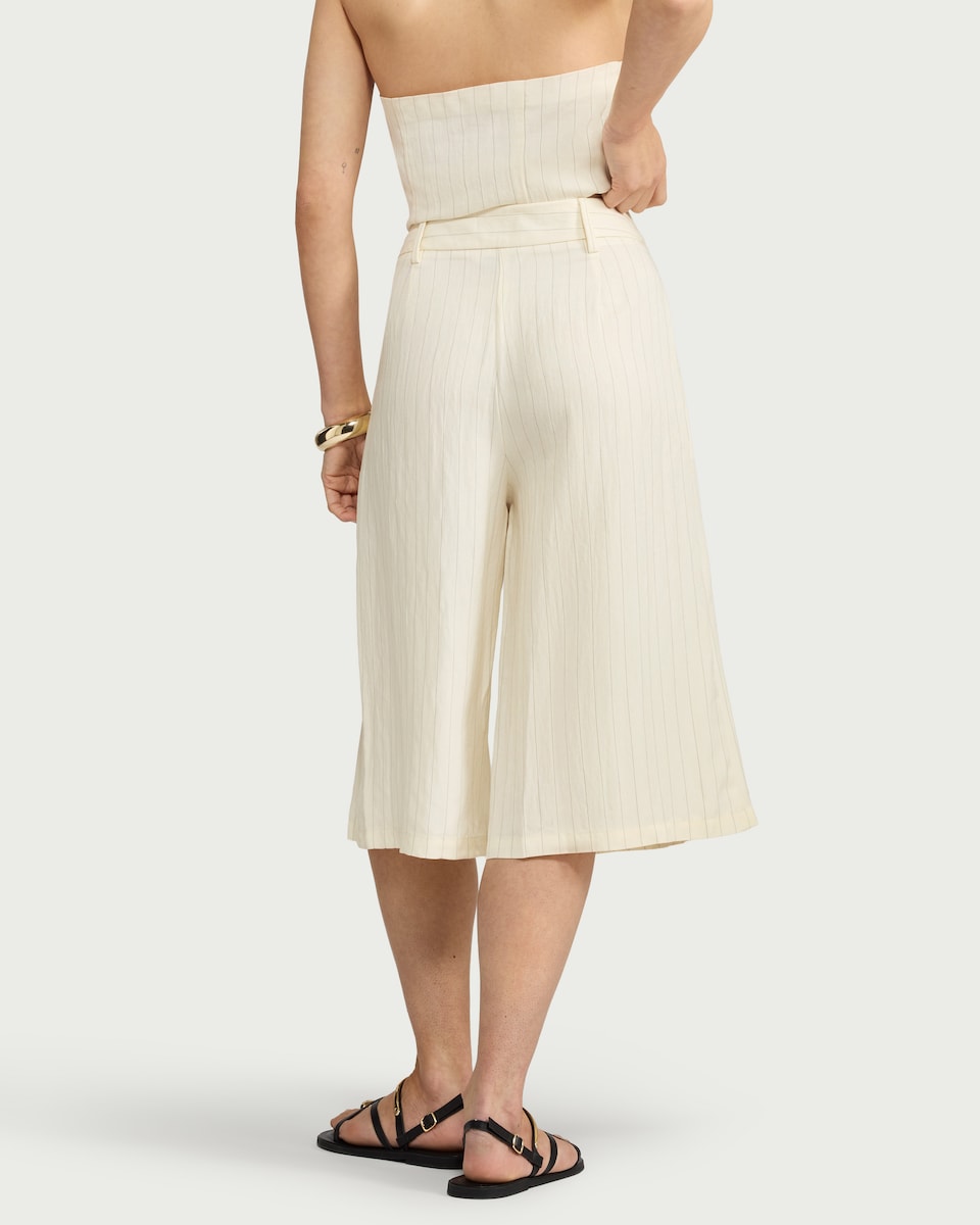 image 1 of The F&F Edit Lyocell Rich Striped Co-ord Culottes in Ecru