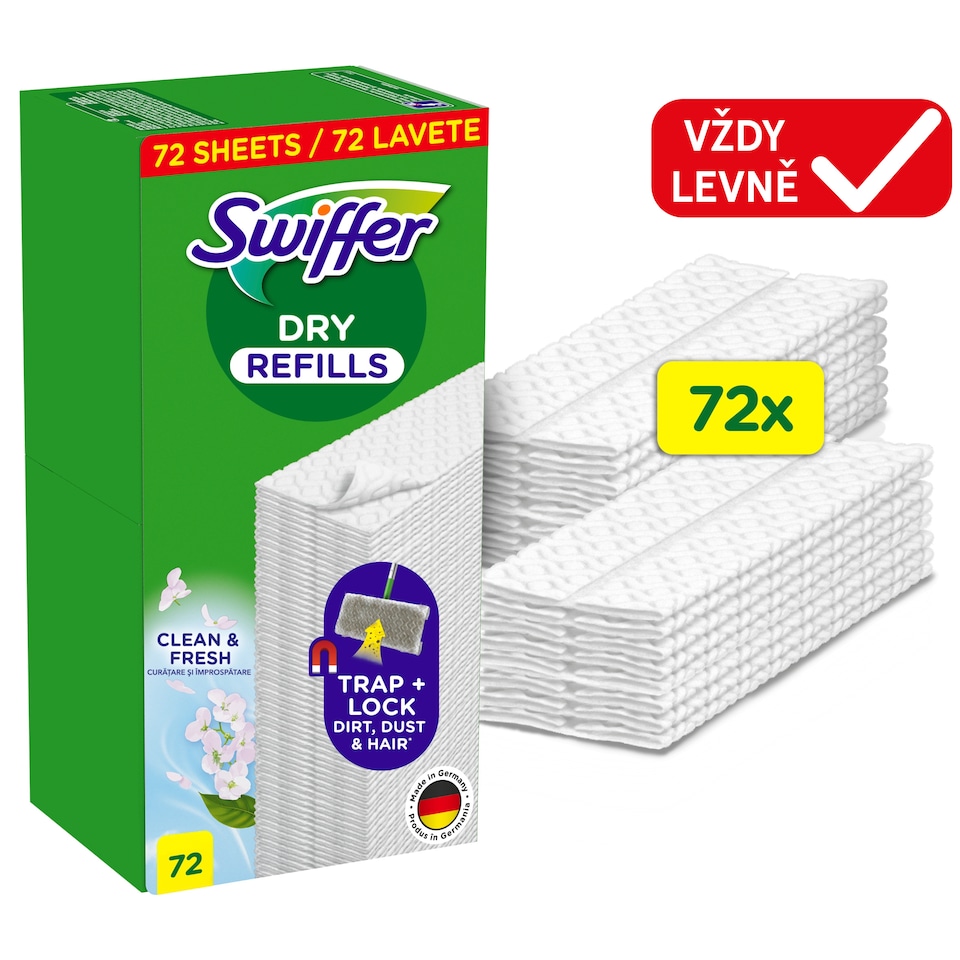Swiffer Sweeper Dry Refills Pads Clean & Fresh 72x Traps & Locks Dust