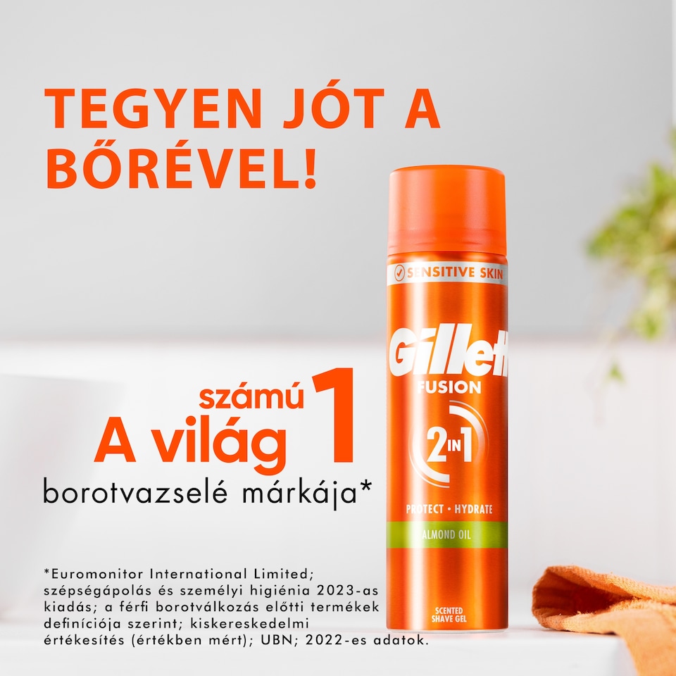 image 1 of Gillette Fusion Borotvazselé Mandulaolajjal, Érzékeny Bőrre, 200ml