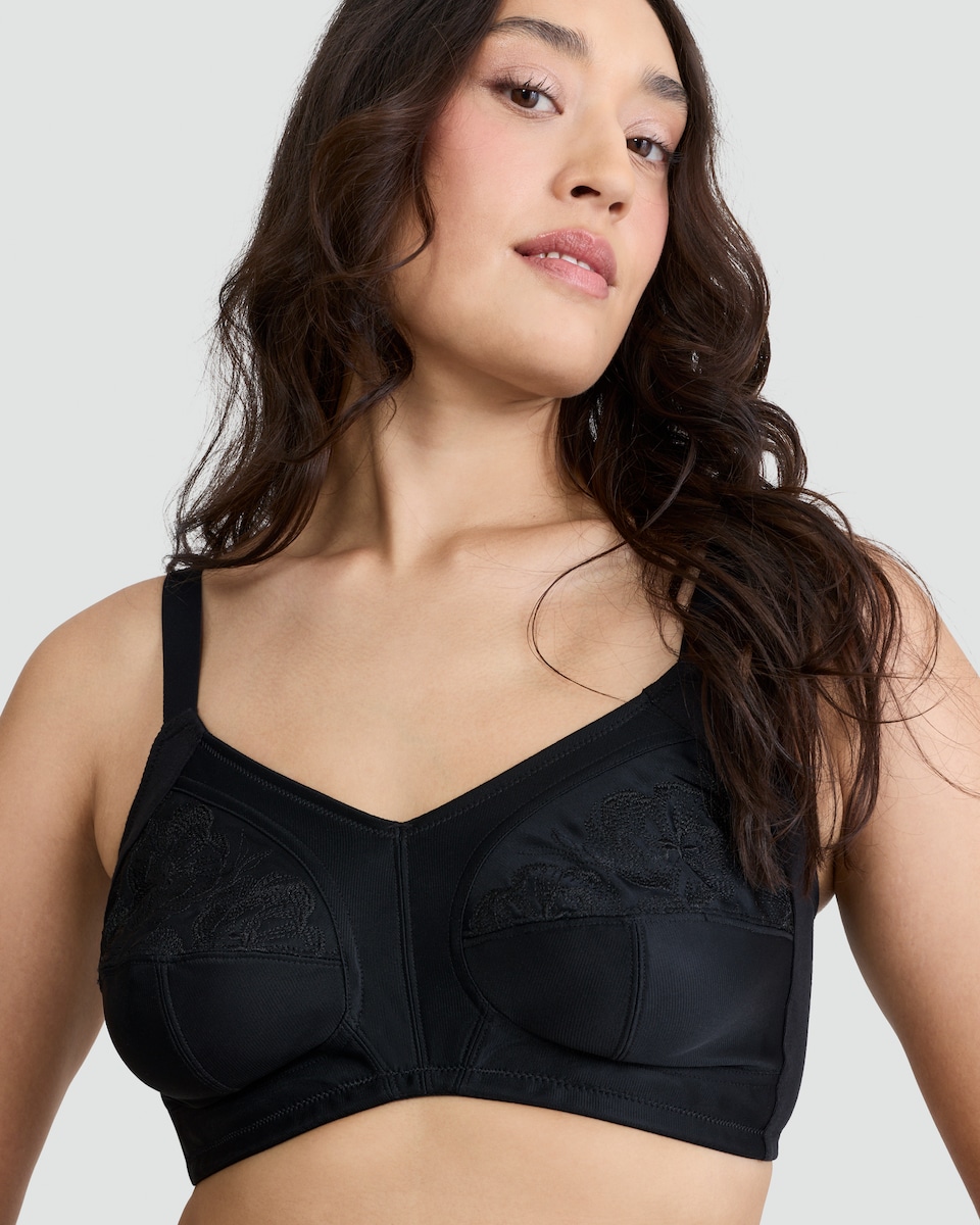 image 1 of F&F Floral Embroidered Full Cup Bra in Black