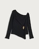image 4 of F&F Textured Gold Buckle Asymmetric Hem Top in Black