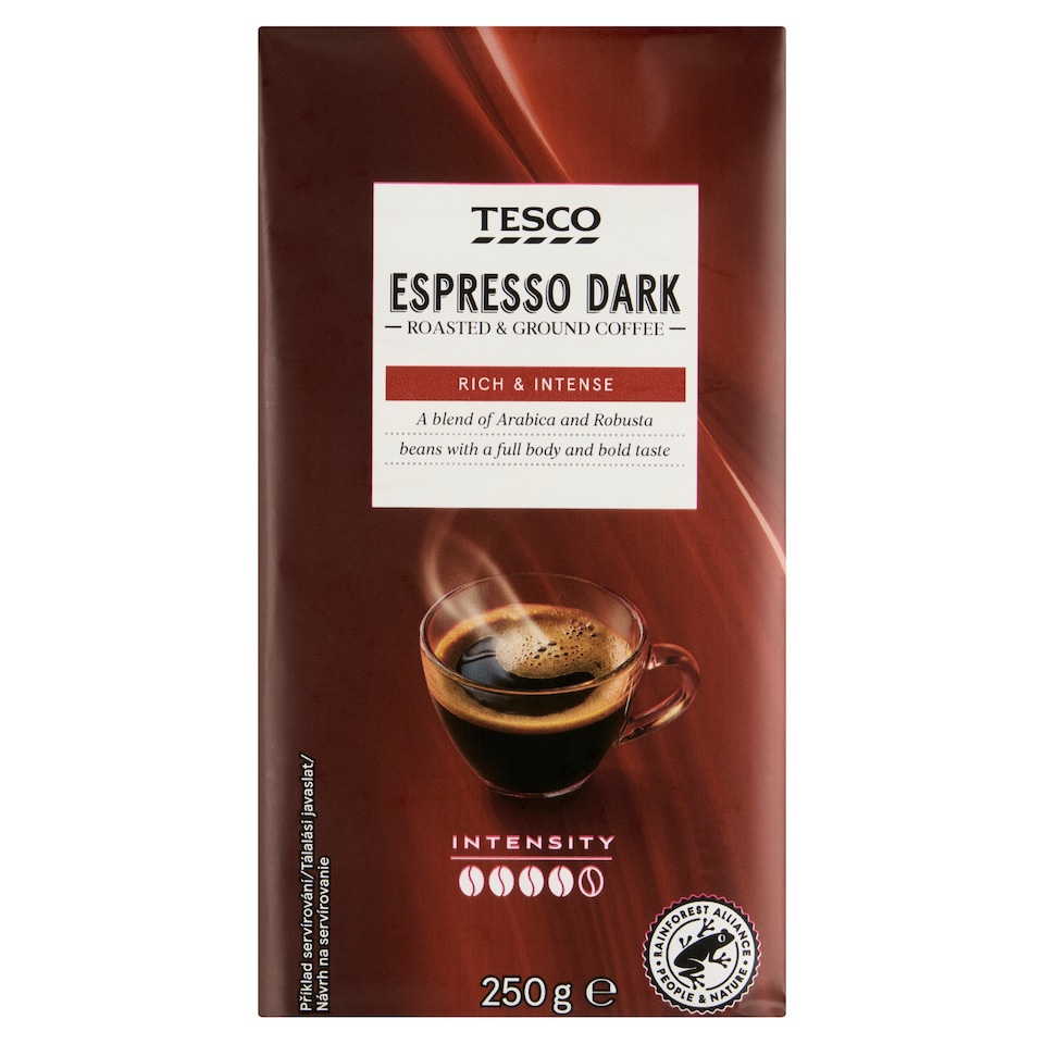 Tesco Espresso Dark směs pražené mleté kávy 250g