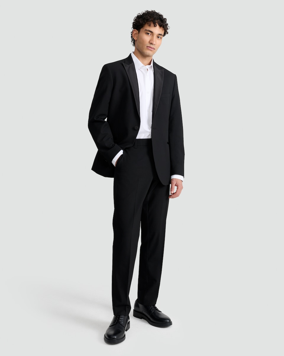 image 1 of F&F Tailored Fit Tuxedo Trousers in Black