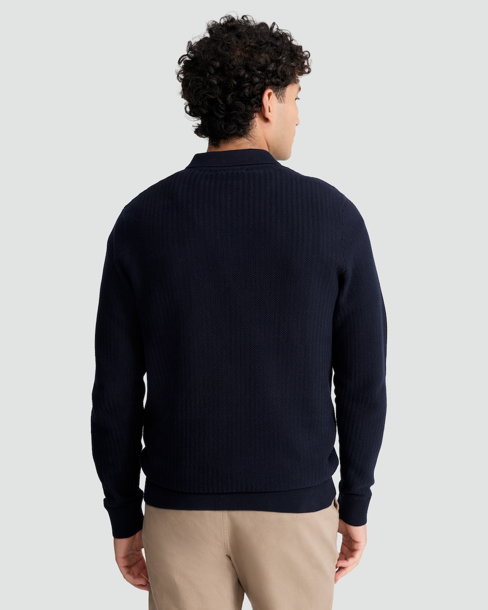 image 1 of F&F Pure Cotton Herringbone Textured Jumper in Navy