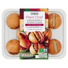 Tesco Plant Chef 8 Mini Bangers & Burgers 195G