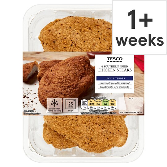 Tesco 4 Southern Fried Breaded Chicken Steaks 505G Tesco Groceries
