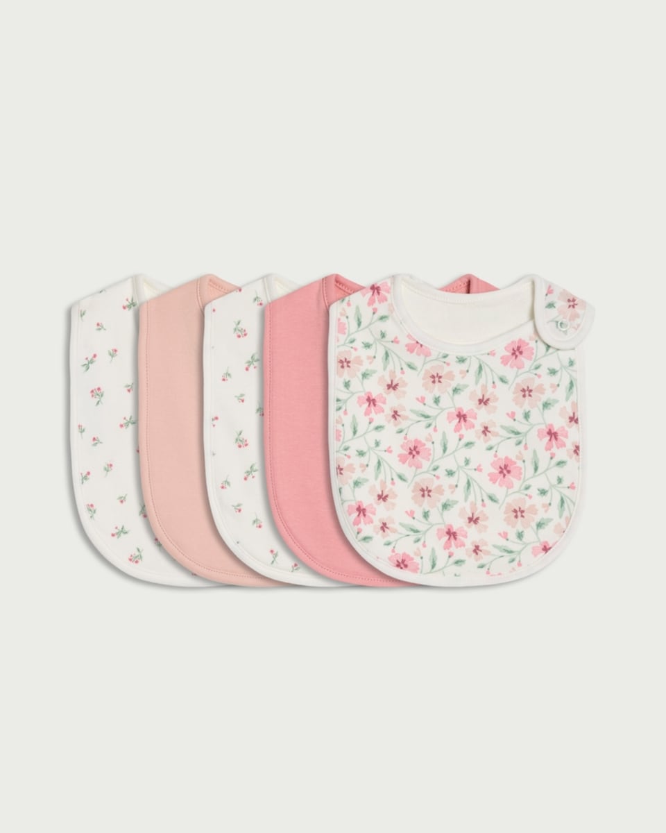 image 1 of F&F Baby 5-Pack Pure Cotton Bibs in Pink