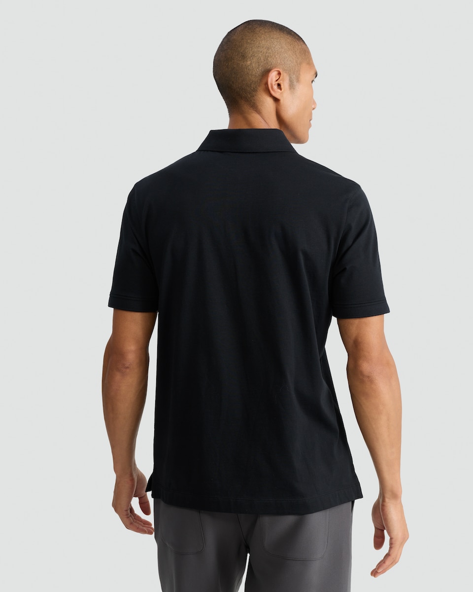 image 1 of F&F Pure Cotton Zip Neck Short Sleeved Polo Shirt in Black