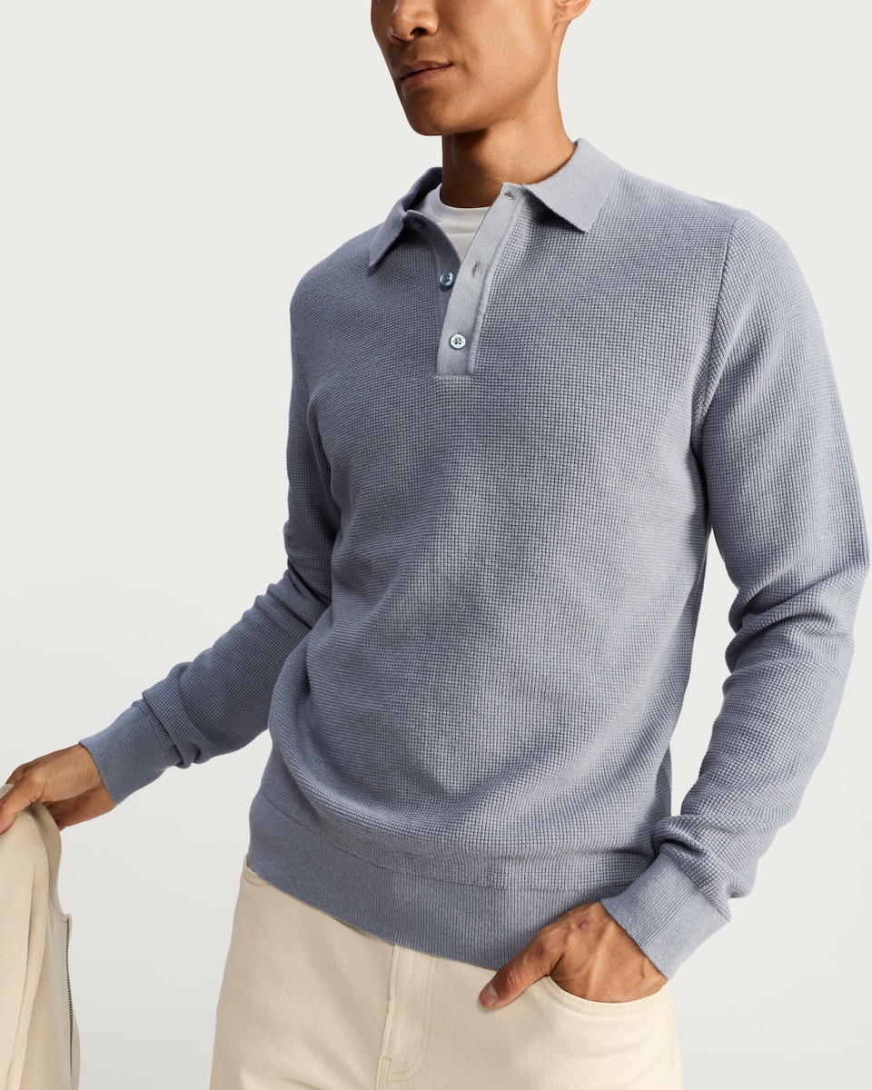 image 1 of F&F Pure Cotton Knitted Polo Jumper in Blue
