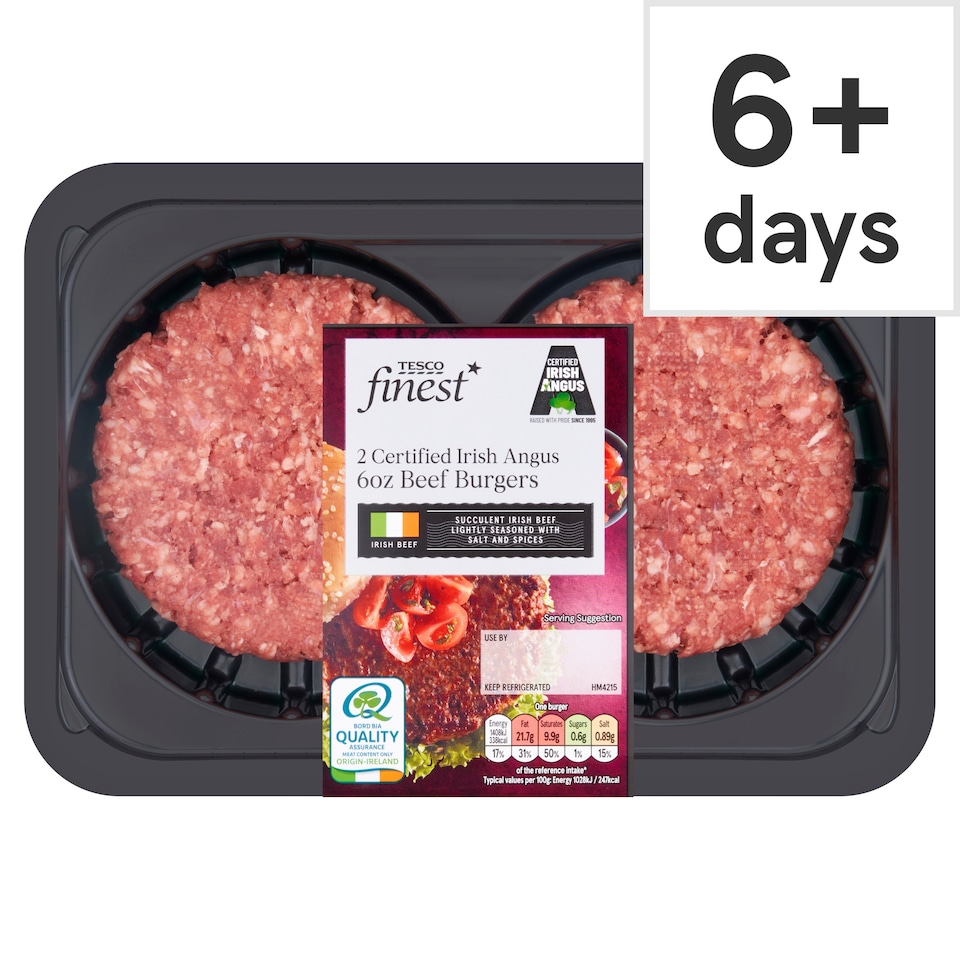 Tesco Finest 2 Irish Angus 6Oz Beef Burgers 340G