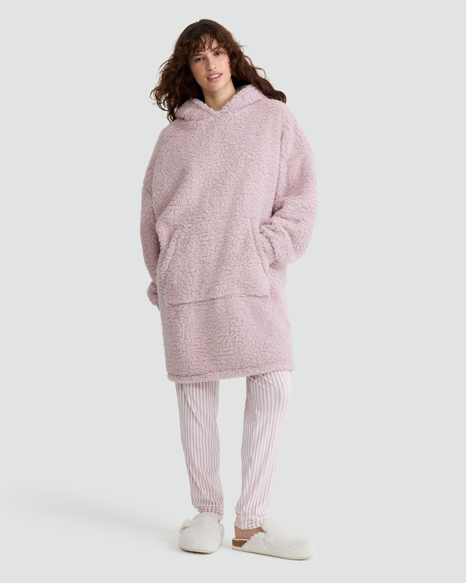 image 1 of F&F Fleece Oversized Pyjama Hoodie in Pink