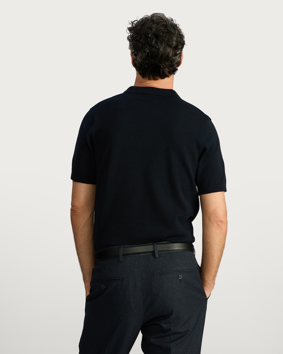 image 1 of F&F Pure Cotton Fine Knit Polo Shirt in Navy