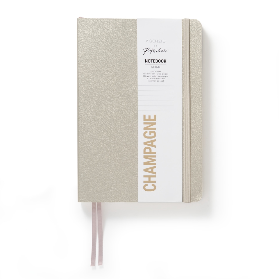 image 1 of Agenzio Soft Touch Medium Ruled Notebook Gold 