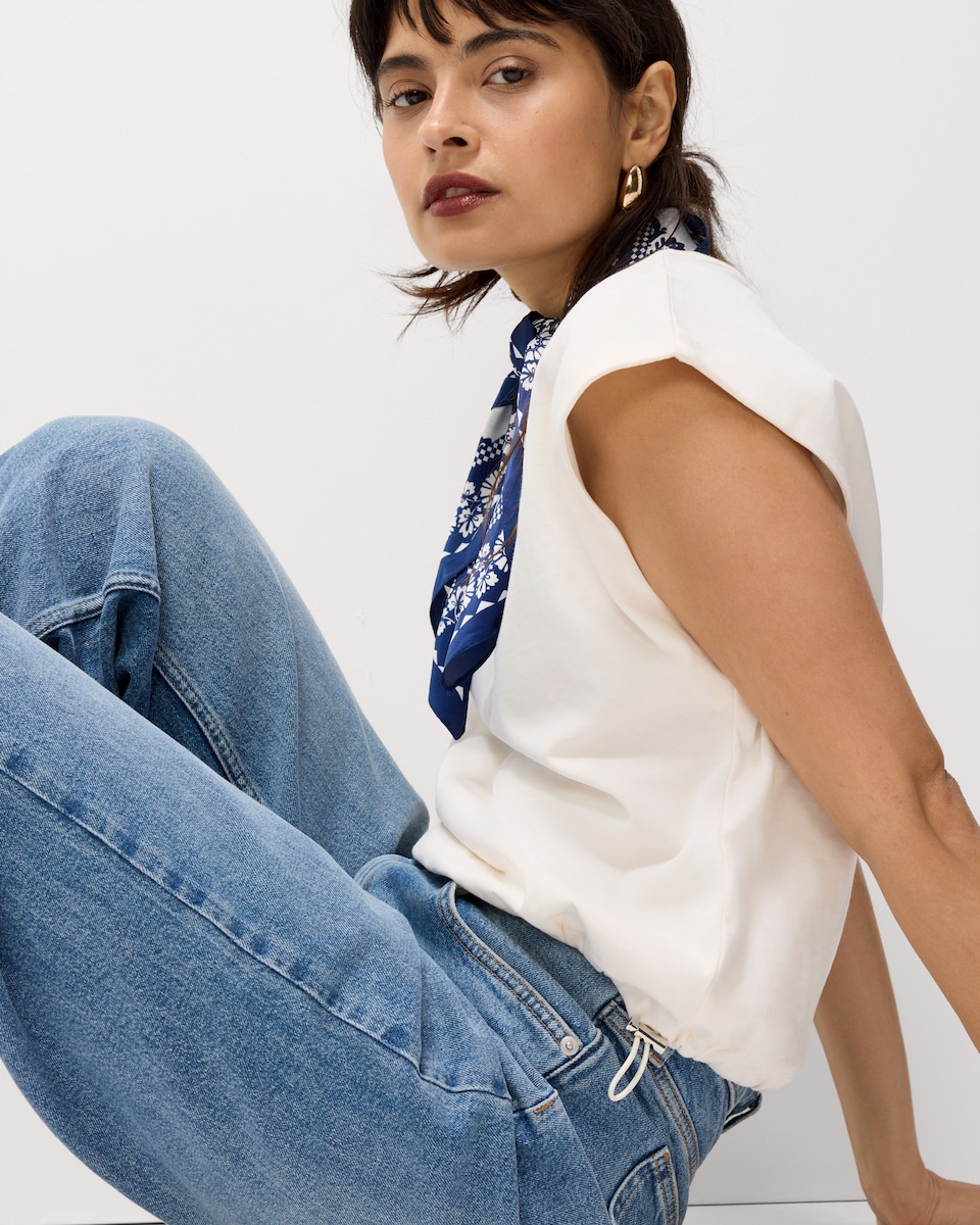 image 1 of F&F Pure Cotton Adjustable Hem Top in Cream