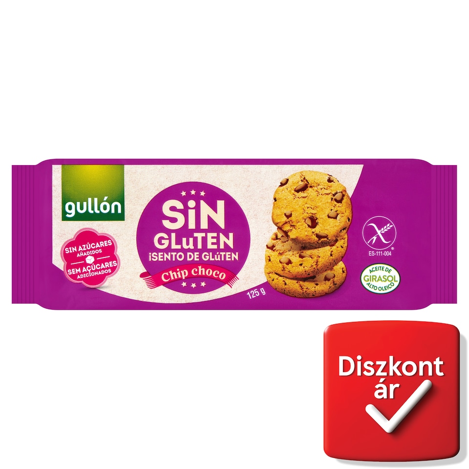 Gullón gluténmentes keksz csokoládé darabkákkal, édesítőszerrel 125 g  1. kép