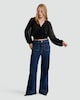 image 2 of F&F Chiffon Dobby Velvet V Neck Blouse in Black