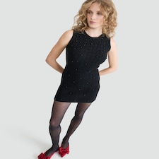 F&F Textured Pearl Embellished Mini Dress in Black