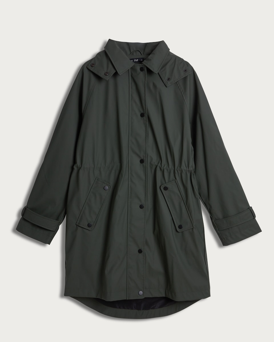 image 1 of F&F Hooded Collared Shower Resistant Raincoat in Khaki
