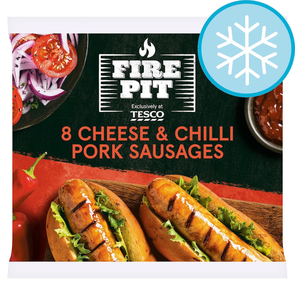 Tesco Firepit Cheese & Chilli Pork Sausages 640G