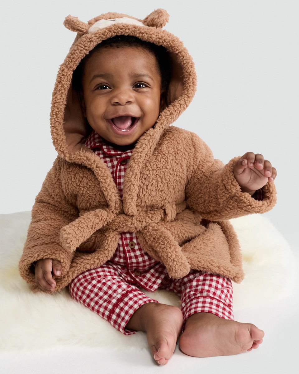 image 1 of F&F Curtis The Dog Baby 3-Piece Hooded Dressing Gown and Pyjamas Set in Brown