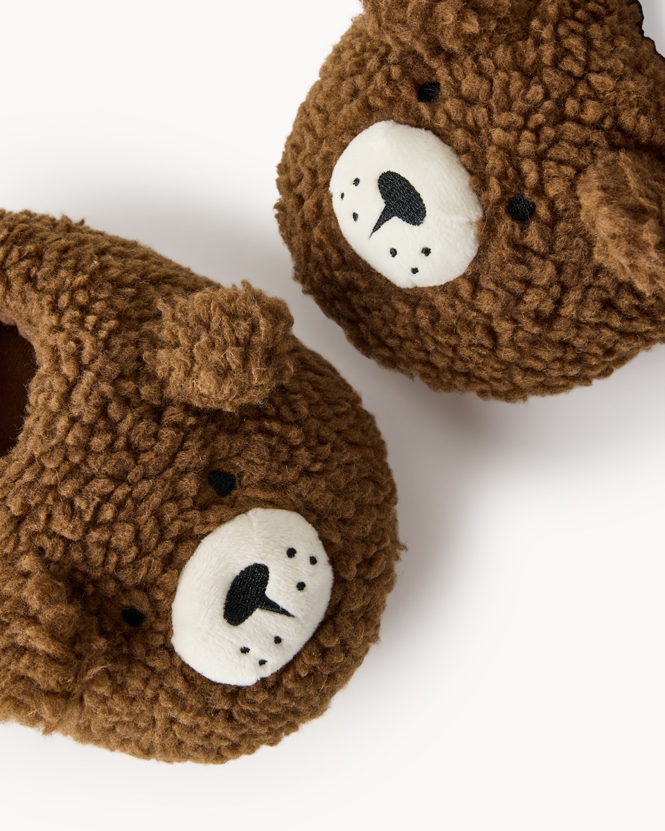 image 1 of F&F Unisex Fleece Bear Slippers in Brown