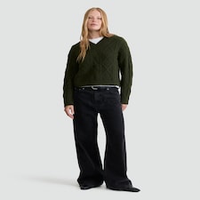 F&F Cable Knit V Neck Jumper with Wool in Khaki
