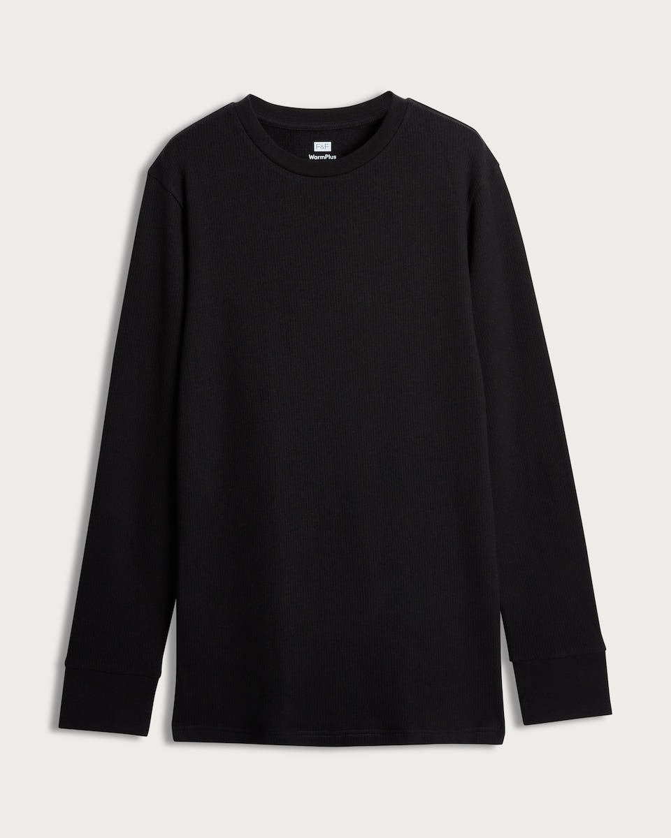 image 1 of F&F WARMPLUS™ Medium Warmth Ribbed Long Sleeved Thermal Top in Black