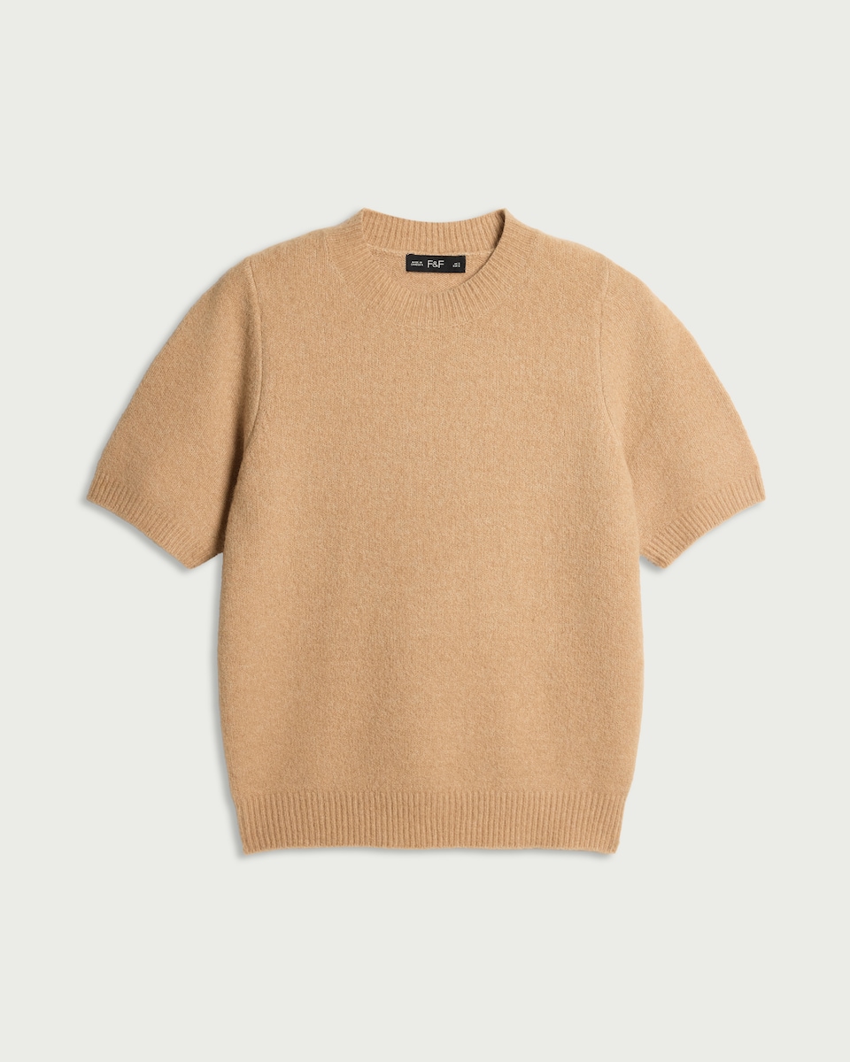 image 1 of F&F Knitted Short Sleeved Top in Camel