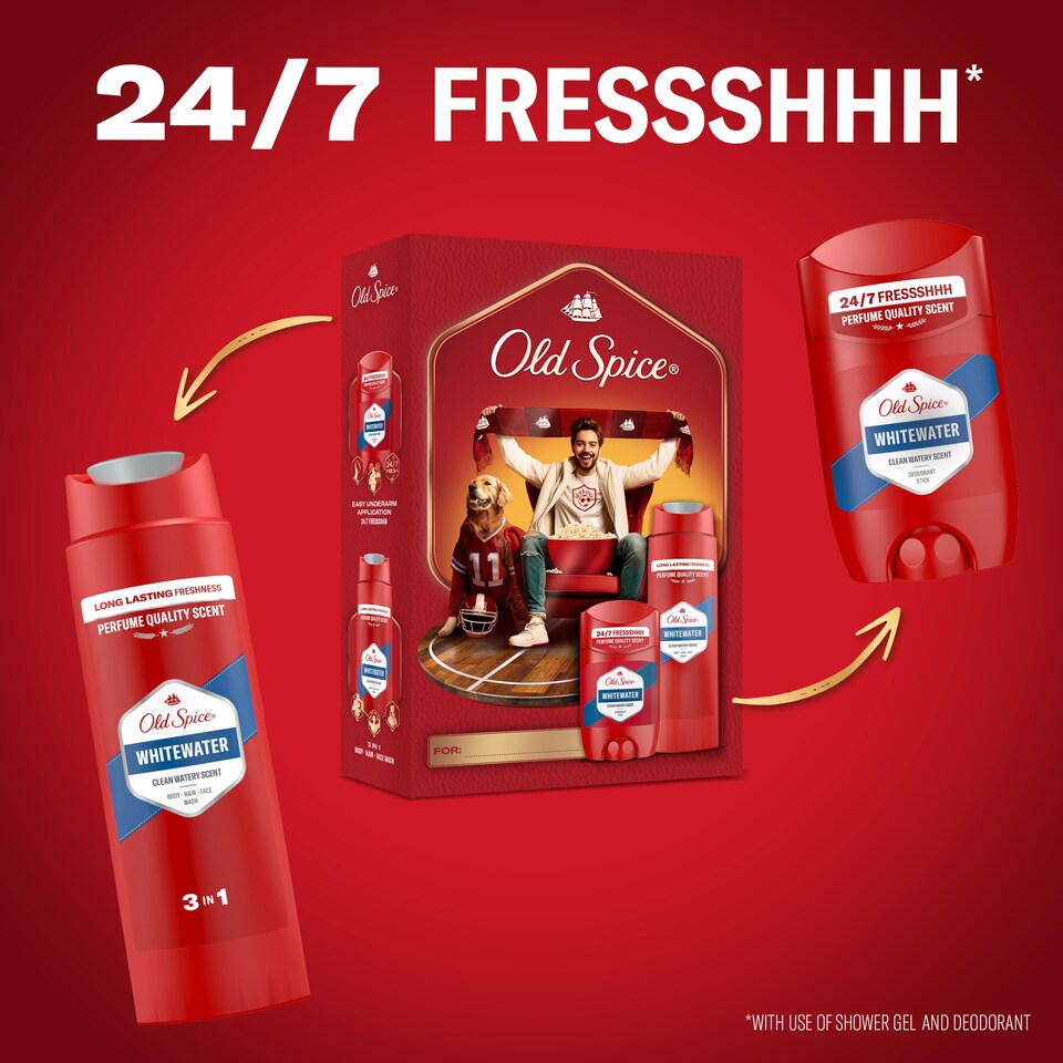 Obrázek 1 pro produkt Old Spice Sports Fan Dárková Sada S Tuhým Deodorantem A Sprchovým Gelem Whitewater