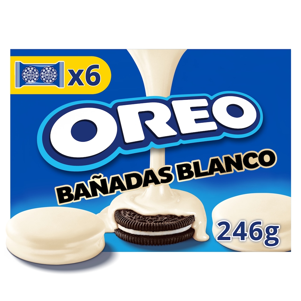 image 1 of OREO Enrobed White with chocolate-flavoured Coating Cocoa Sandwich Cookies 6 packs of 2 cookies 246 g